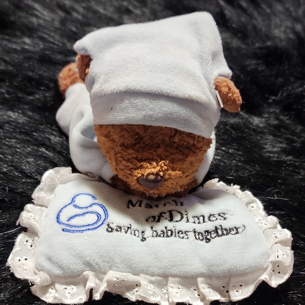 March of Dimes Teddy Bear with Pillow. Size Is Approx  9" Length.